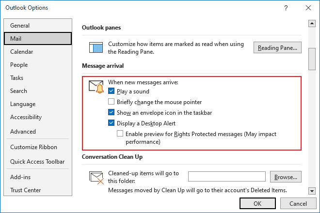 Message arrival Options in Outlook for Microsoft 365 Message arrival Options in Outlook 365