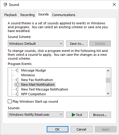 Sound dialog box in Windows 10