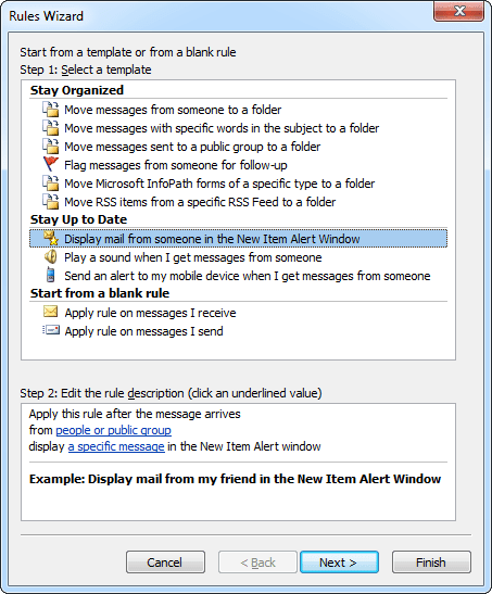 Rules Wizard in Outlook 2010