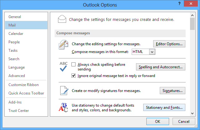 Outlook 2013 Mail Options