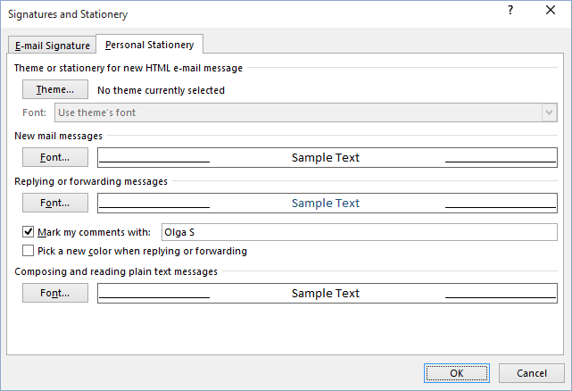 Signatures and Stationery in Outlook 2016