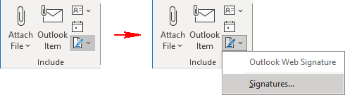 Signature button in Classic ribbon Outlook 365