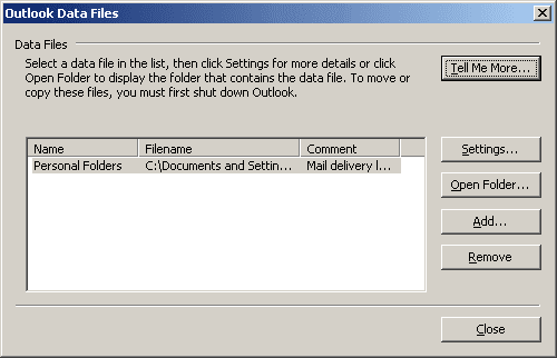 Outlook 2003 Data Files