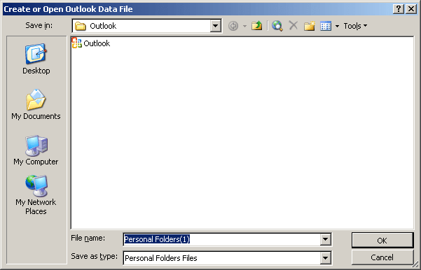 Create or Open Outlook 2003 Data File