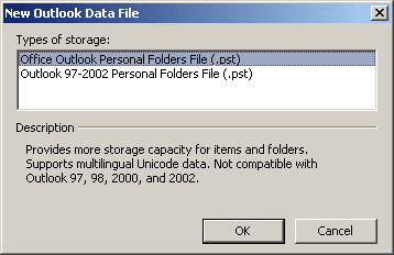 New Outlook 2007 Data File