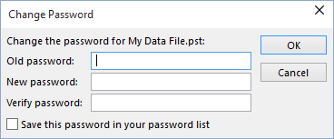 Change Password in Outlook 2016 Data File Settings