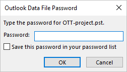 Outlook Data File Password dialog box in Outlook for Microsoft 365 Outlook Data File Password dialog box in Outlook 365