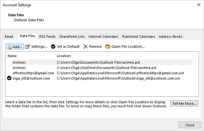 Account Settings - Add data files in Outlook for Microsoft 365 Account Settings - Add data files in Outlook 365
