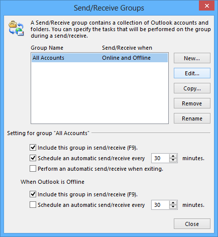 Send/Receive Groups in Outlook 2013