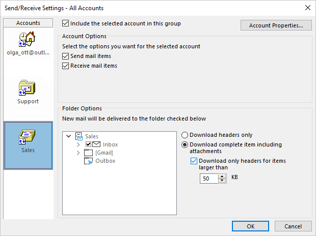 POP3 account in Send/Receive Groups dialog box Outlook 365
