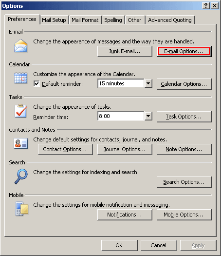Options in Outlook 2007