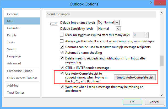Send messages Options in Outlook 2013