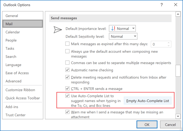 Send messages Options in Outlook 365
