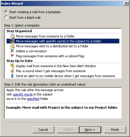 Rules Wizard in Outlook 2003