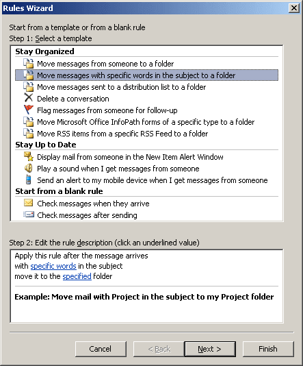Rules Wizard in Outlook 2007