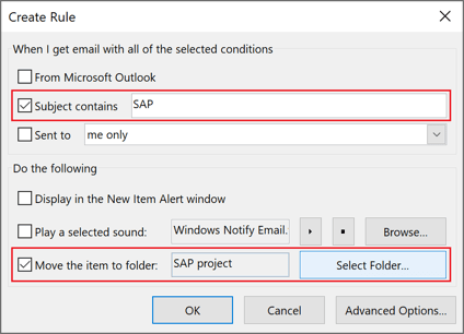 Create Rule in Outlook 365