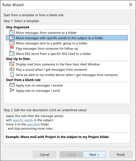 Rules Wizard in Outlook for Microsoft 365 Rules Wizard in Outlook 365