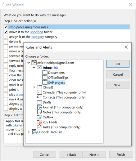 Rules Wizard choose a folder in Outlook for Microsoft 365 Rules Wizard choose a folder in Outlook 365