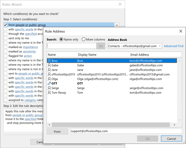 Rules Wizard Step 2 in Outlook for Microsoft 365 Rules Wizard Step 2 in Outlook 365
