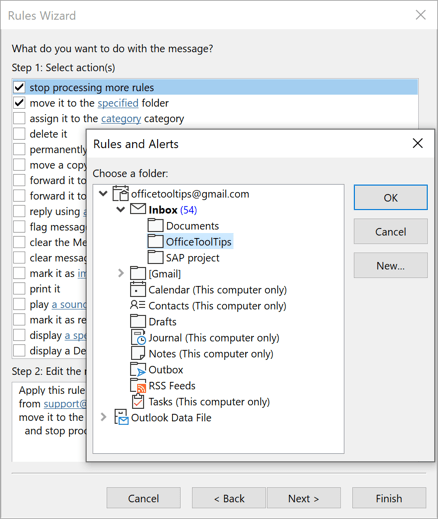 Rules Wizard choose a folder in Outlook for Microsoft 365 Rules Wizard choose a folder in Outlook 365