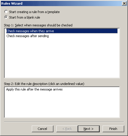 Rules Wizard Step 1 in Outlook 2003