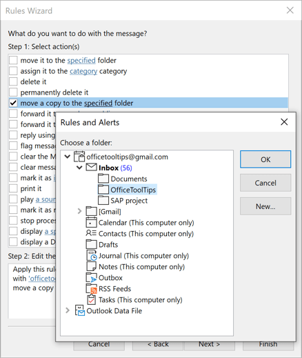 Rules Wizard choose a folder in Outlook for Microsoft 365 Rules Wizard choose a folder in Outlook 365