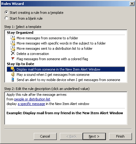 Rules Wizard Step 1 in Outlook 2003