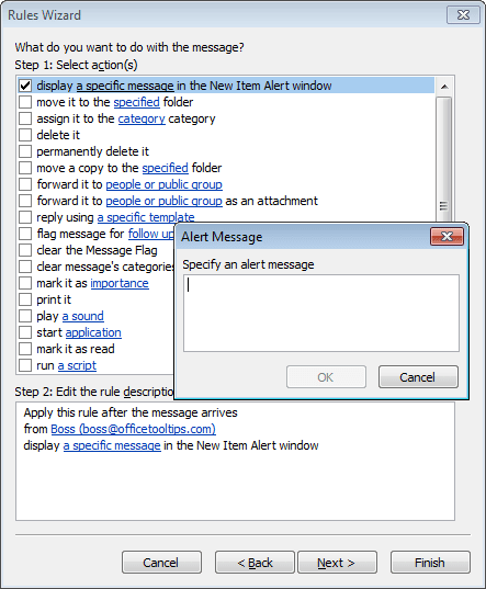 Rules Wizard Alert Message in Outlook 2010