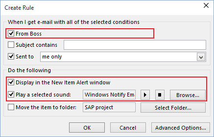 Create Rule in Outlook 2016 Create Rule in Outlook 2016