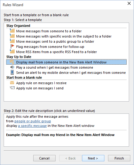 Rules Wizard Step 1 in Outlook 2016 Rules Wizard Step 1 in Outlook 2016