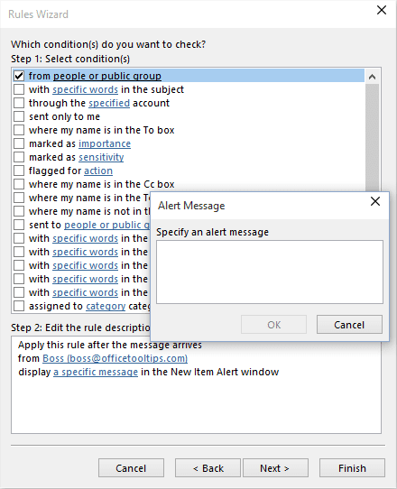 Rules Wizard Alert Message in Outlook 2016 Rules Wizard Alert Message in Outlook 2016