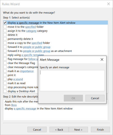 Rules Wizard Alert Message in Outlook 365
