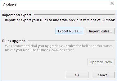 Rules and Alerts Options in Outlook 2016