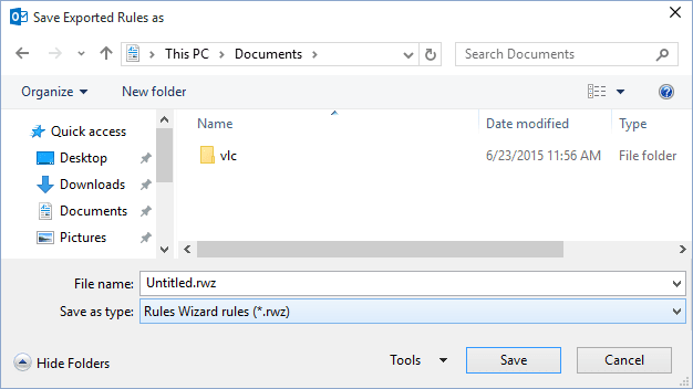 Save Exported Rules as in Outlook 2016 Save Exported Rules as in Outlook 2016