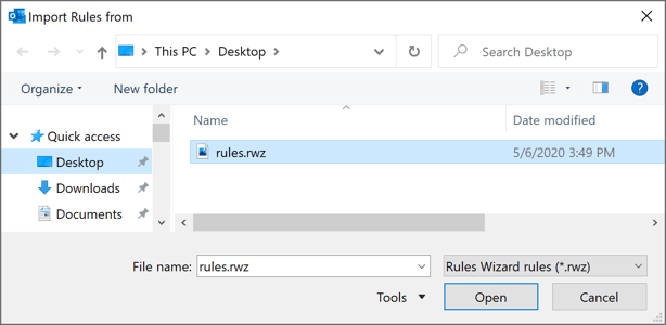 Import Rules from in Outlook for Microsoft 365 Import Rules from in Outlook 365