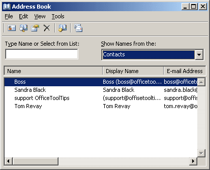Address Book in Outlook 2003