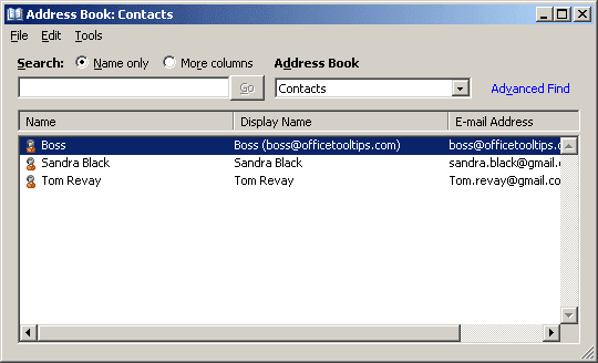 Address Book in Outlook 2007