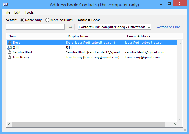 Address Book in Outlook 2013