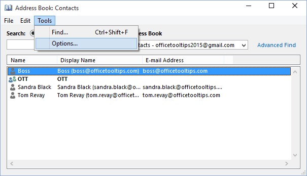 Address Book in Outlook 2016