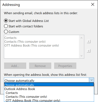 Addressing list in Outlook 365