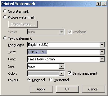 Printed Watermark in Word 2007