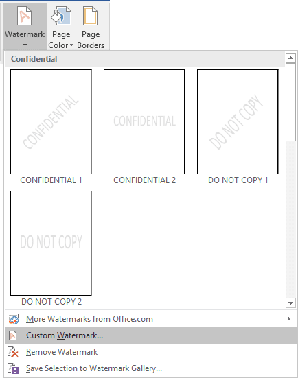 Watermark Gallery in Word 2016