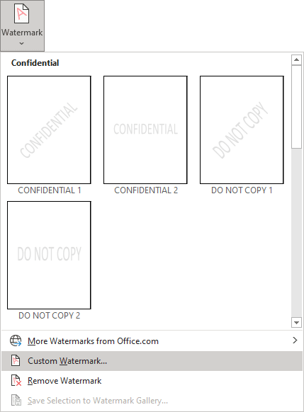 Watermark Gallery in Word for Microsoft 365 Watermark Gallery in Word 365