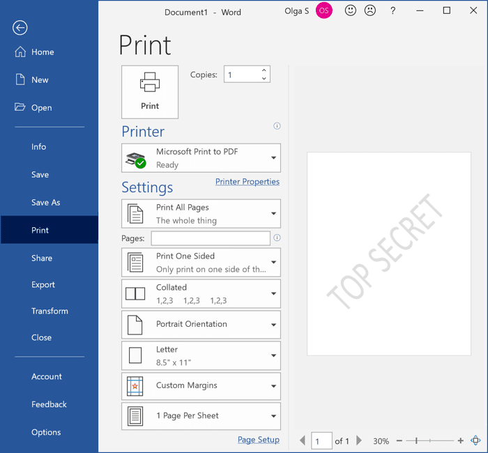 Print Watermark Word for Microsoft 365 Print Watermark Word 365