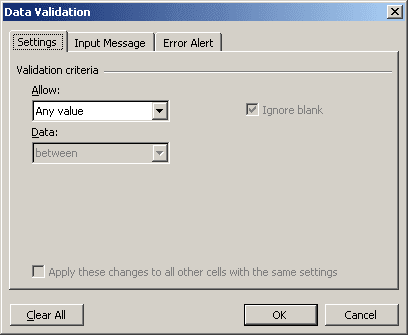 Data Validation in Excel 2003