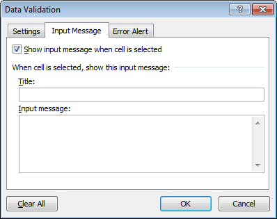 Input Message validation in Excel 2010