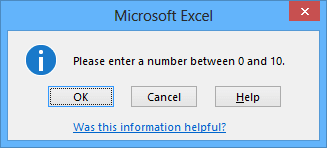 Information validation message example Excel 2013