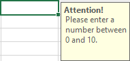 Input Message example Excel 2013