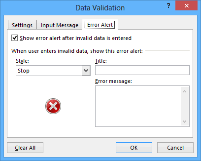 Error Alert validation in Excel 2013