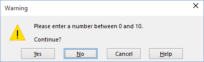 Warning validation message example Excel 2016